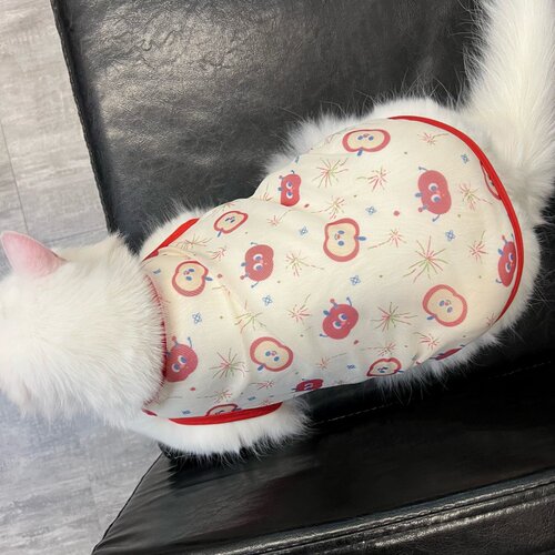 小苹果猫咪衣服无袖背心式网纱布