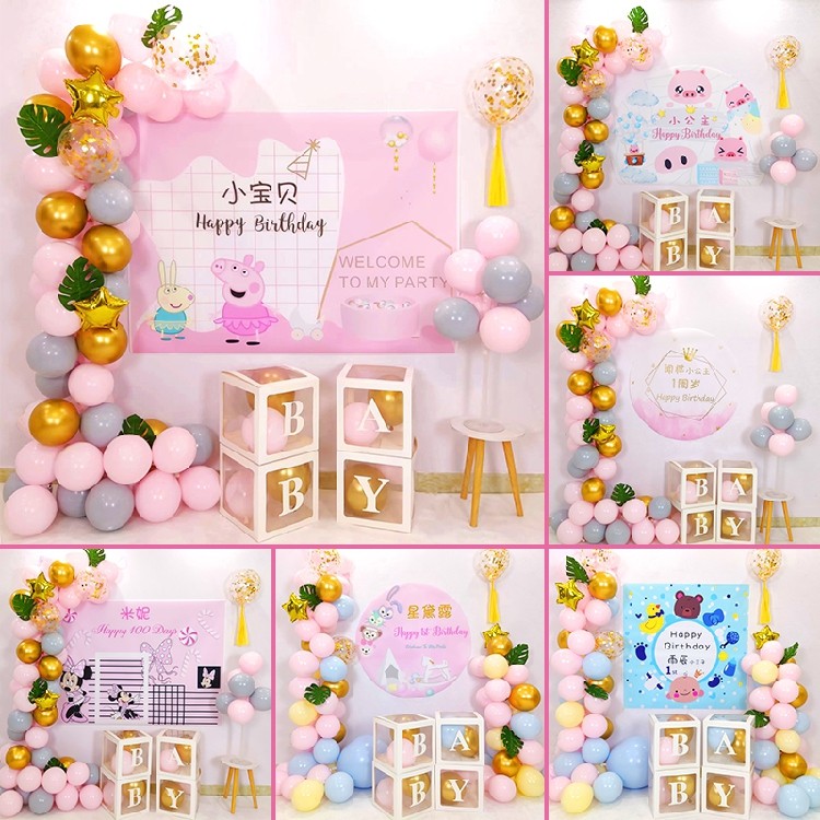 女宝宝生日宴甜品台背景布1一周岁百天满月背景墙海报气球装饰2