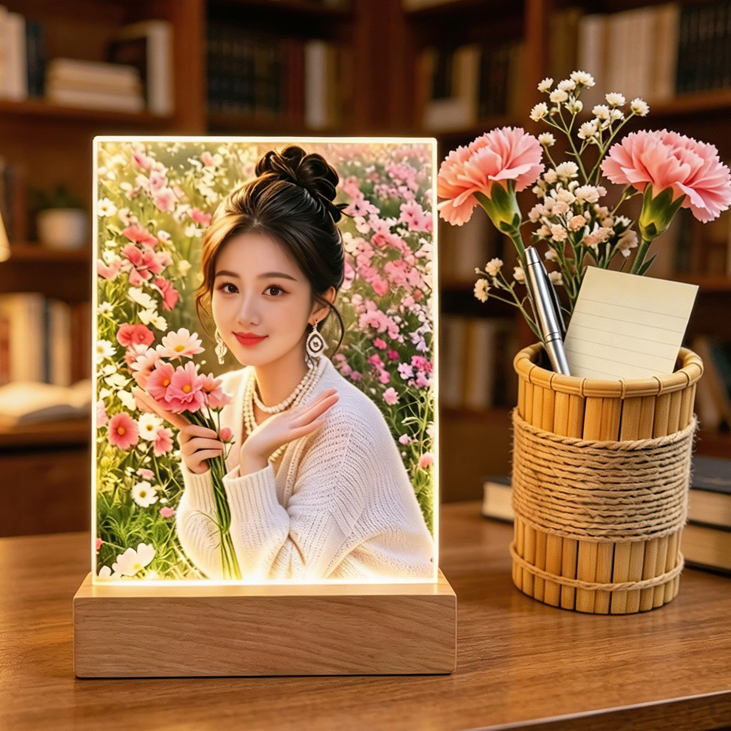 水晶彩色照片定制玻璃画人像发光摆件高级感成人礼生日礼物女纪