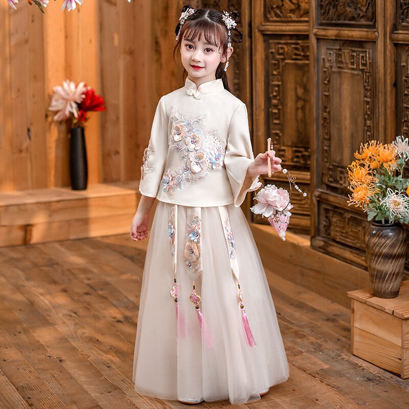 2026新款汉服女童夏季古装中国风襦裙仙女飘逸儿童两件套旗袍唐装