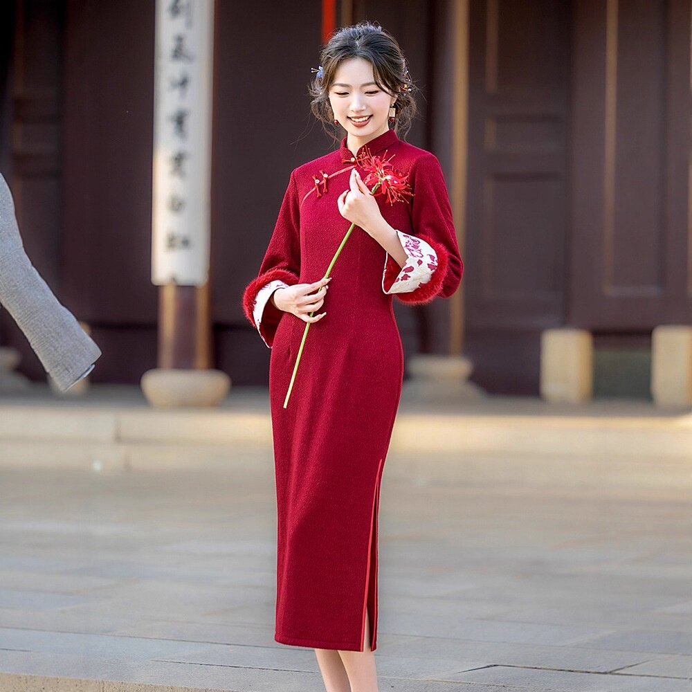 2026新款冬季红色喜庆亲子装旗袍马甲两件套新中式民国风母女装高