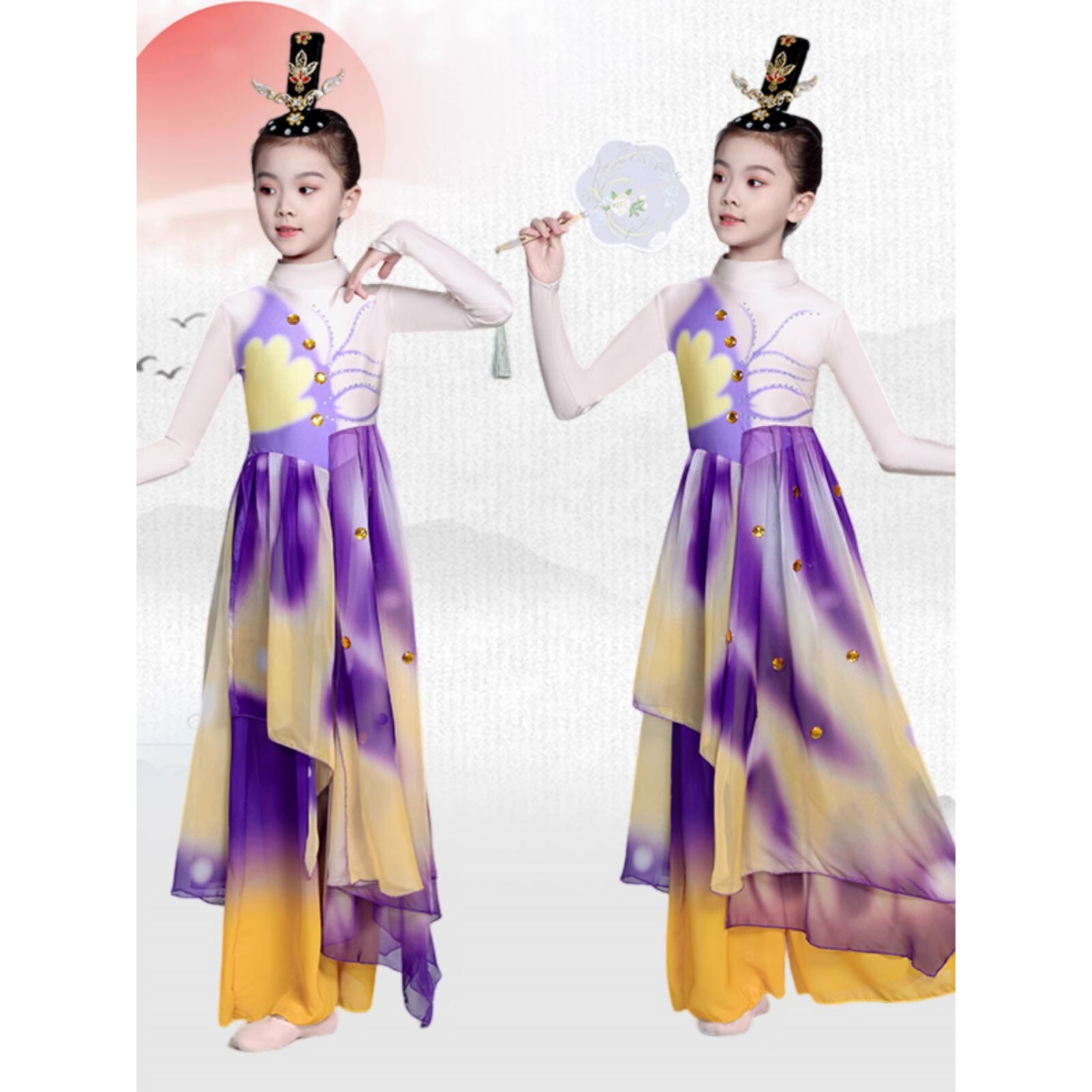 2026新款儿童古典舞演出服十八焕蝶扇子舞蹈服女童中国舞飘逸梦蝶