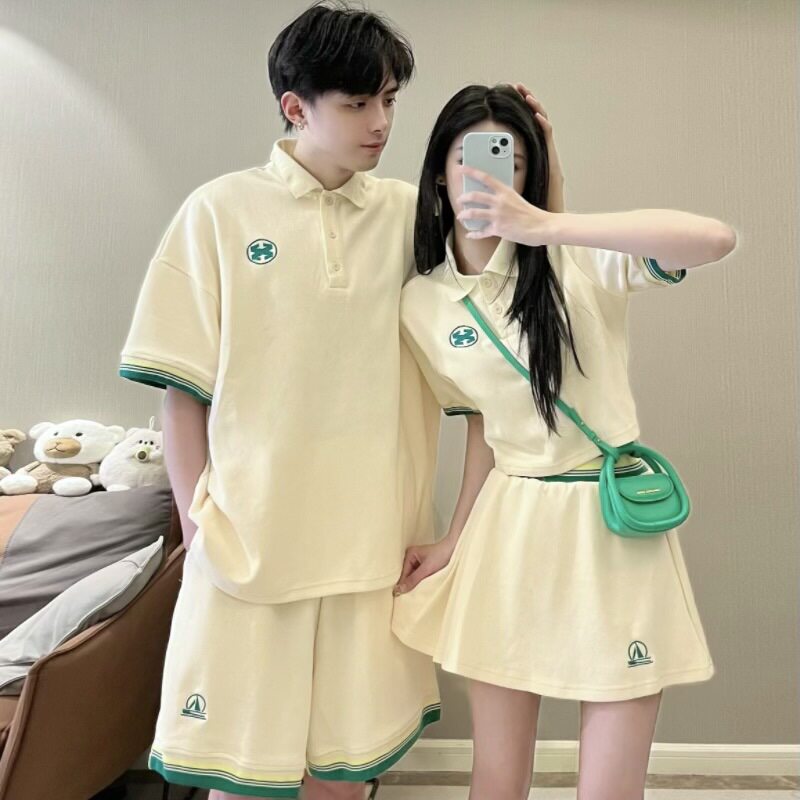 2026新款夏季男女学院风运动装情侣简约两件套女套短裙高品质