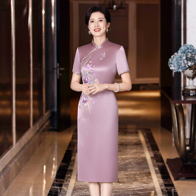 2026新款高端喜婆婆婚宴改良旗袍裙女夏季婚礼妈妈修身显瘦醋酸礼