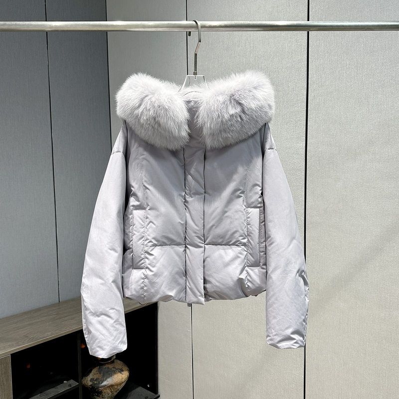 毛领连帽长袖加厚保暖短款羽绒服