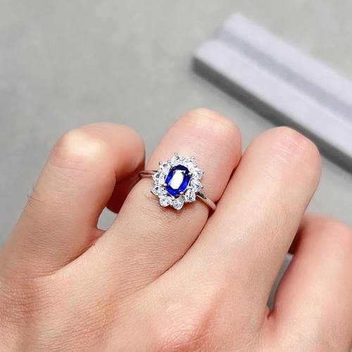 瑞耀珠宝天然皇家蓝戒指5*7S925明艳镶金高档通勤设计送佳人礼物