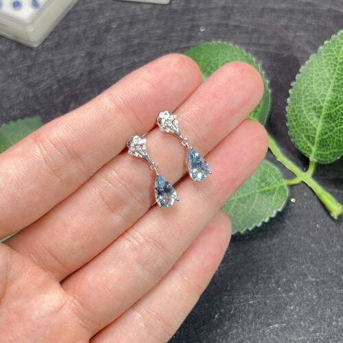 瑞耀天然海蓝宝石耳钉s925银4*6蔚蓝色女轻奢小众设计镶嵌可定k金