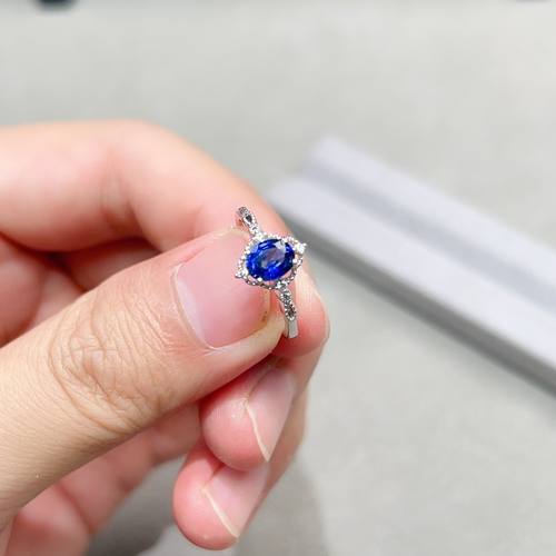 瑞耀珠宝天然皇家蓝戒指5*6S925明艳镶金高档通勤设计送佳人礼物