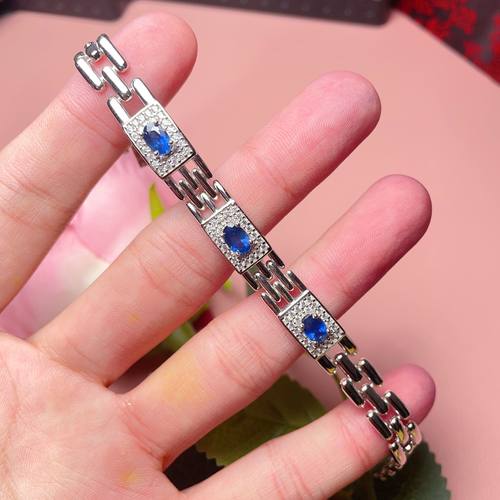 瑞耀珠宝 天然色蓝宝石手链女镶嵌定制祖母绿18k金轻奢小众送女友