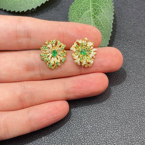瑞耀珠宝祖母绿耳钉3*4S925银明艳不黑镶金品质通勤设计木佐沃顿