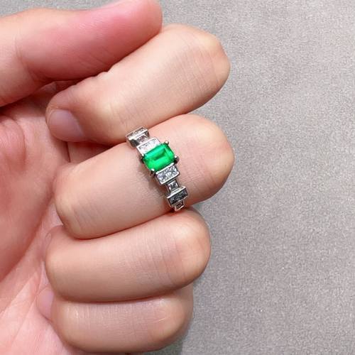 瑞耀珠宝天然祖母绿戒指S925银4*6长方祖切沃顿标杆送人日常可K金