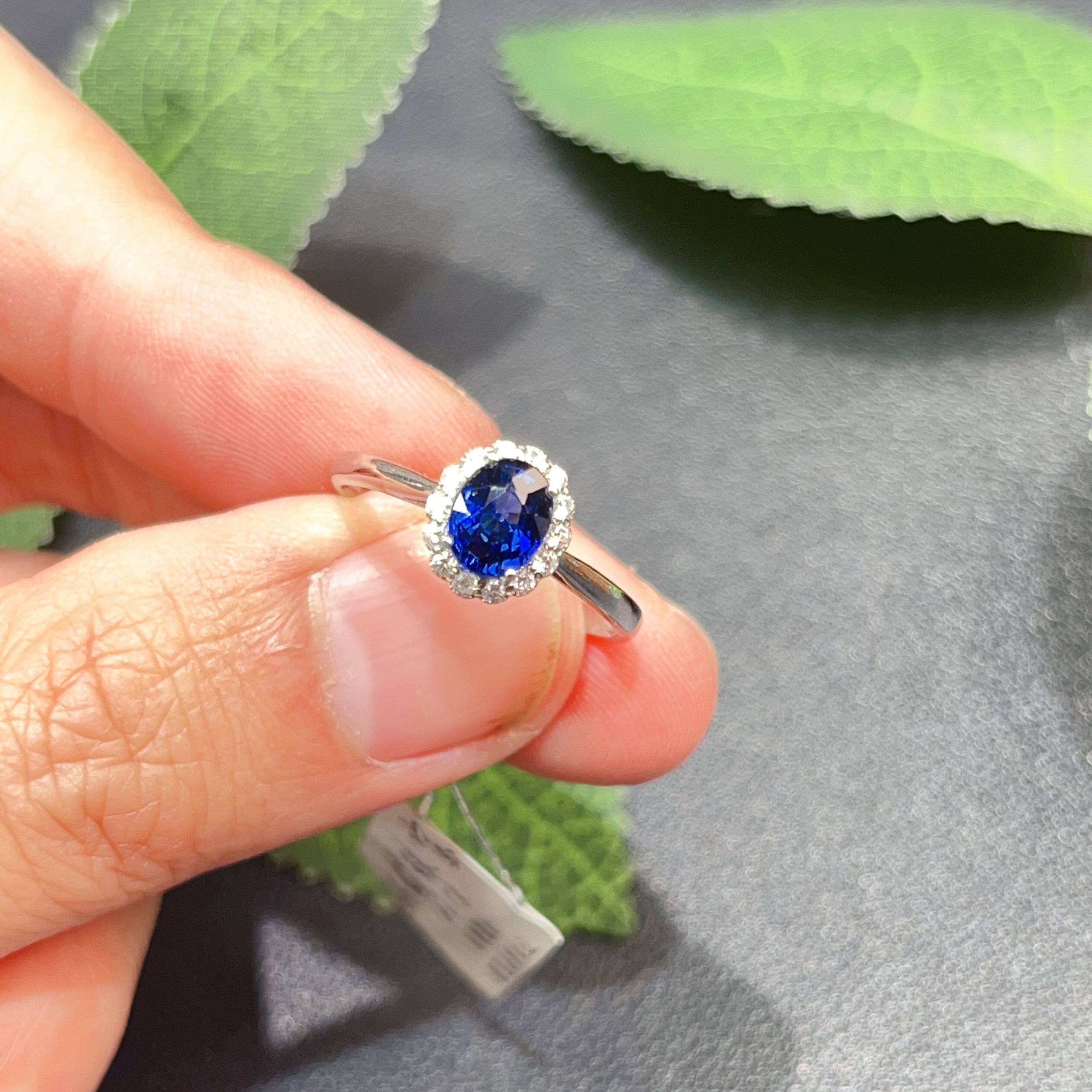瑞耀珠宝 18k金天然皇家蓝宝石戒指南非真钻精致简约镶嵌彩宝裸石