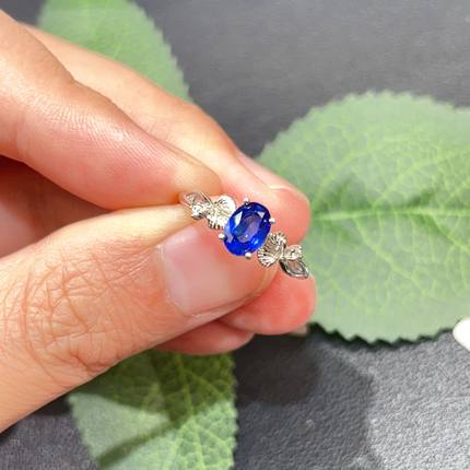 瑞耀珠宝蓝宝石戒指5*7S925银精致日常简约通勤设计可定做k金镶嵌