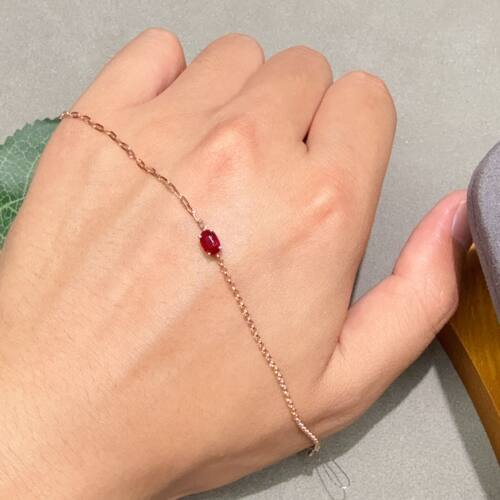 瑞耀珠宝红宝石手链18K玫瑰金色鸽血红明艳火彩透度干净年轻简约
