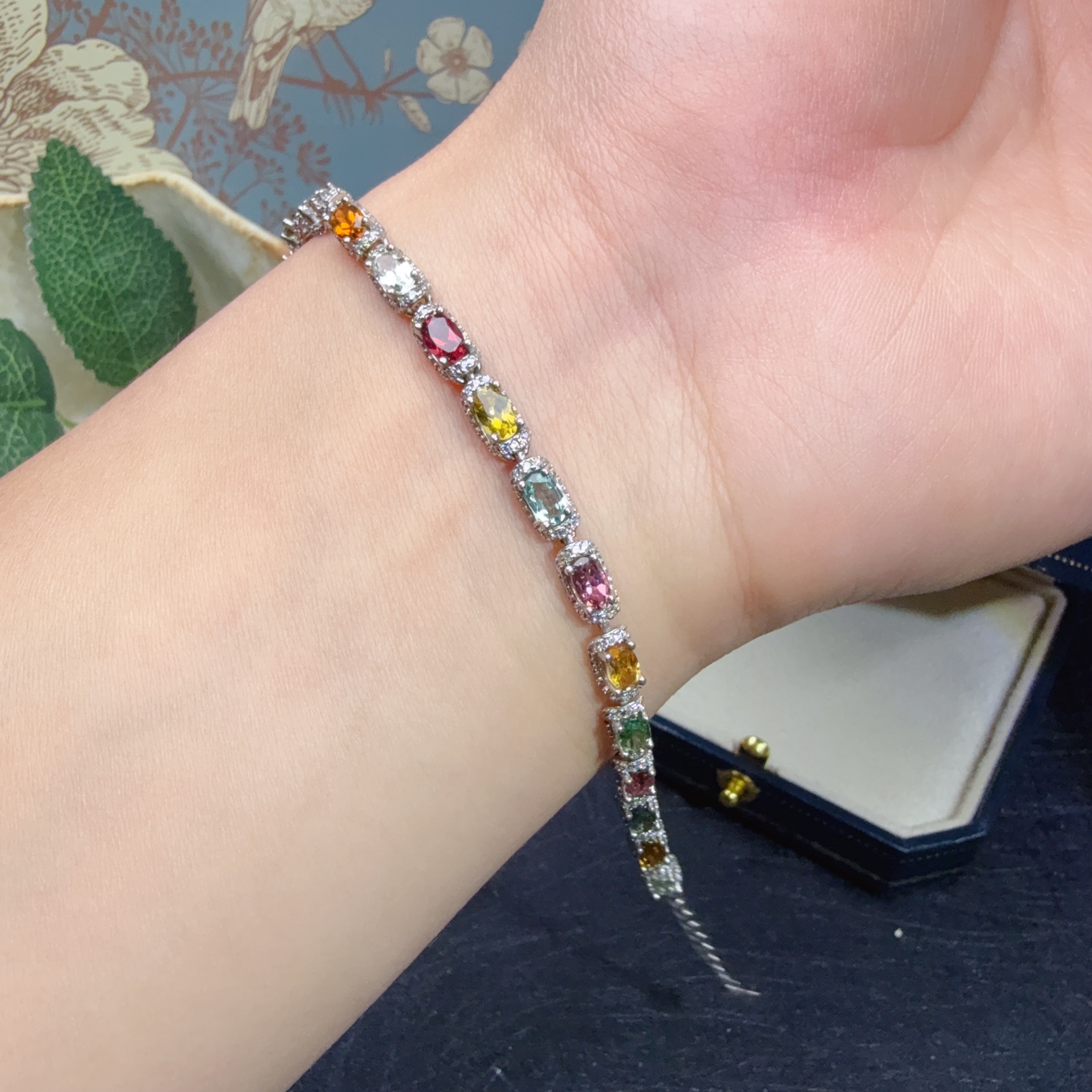 瑞耀天然彩色碧玺3*5手链女精品925银包镶嵌轻奢小众送女友可订金