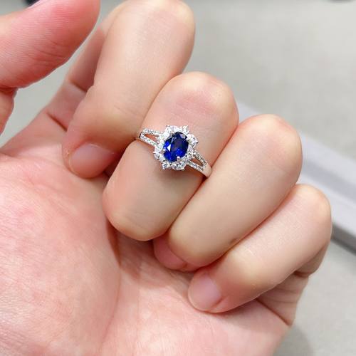 瑞耀珠宝天然皇家蓝戒指5*7S925明艳镶金高档通勤设计送佳人礼物