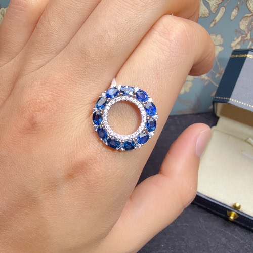 瑞耀珠宝天然蓝宝石吊坠3*4S925银甜甜圈明艳镶金彩虹色通勤设计