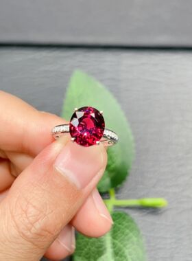 瑞耀珠宝18K镁铝石榴石戒指全净玻璃体玫粉色5.39ct高档火彩爆闪