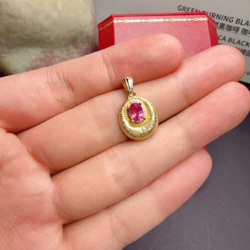 天然粉色蓝宝石吊坠帕帕拉恰4*6S925银精品可定做K金送人百搭复古