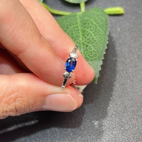 瑞耀天然皇家蓝宝石4*6戒指925银精致简约镶嵌彩宝裸石可定做k金