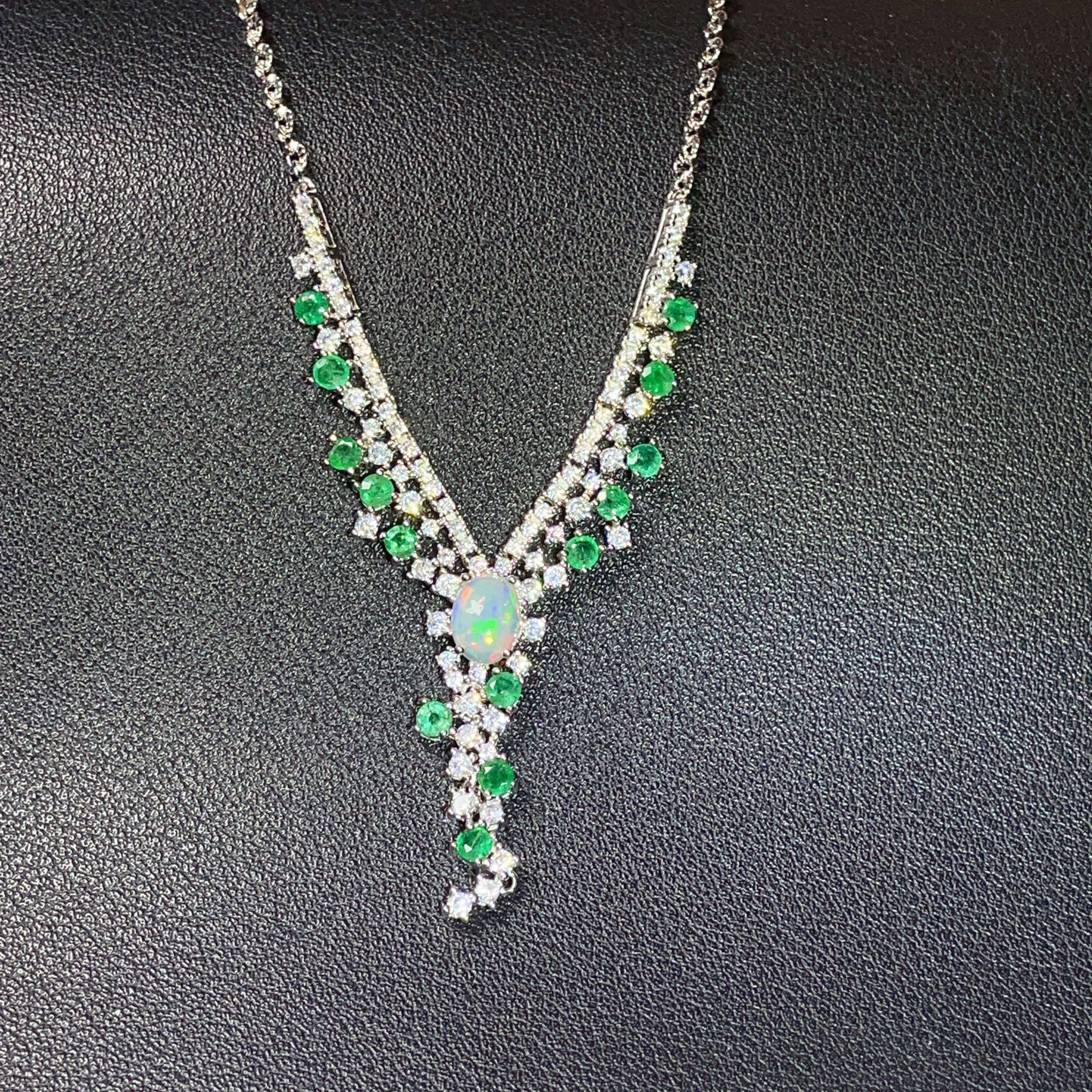 瑞耀珠宝 祖母绿欧泊一体链七彩925定制金彩宝镶嵌轻奢生日送女友,珠宝/钻石/翡翠,颈饰,淘宝优惠券,粉丝福利购,淘宝优惠卷