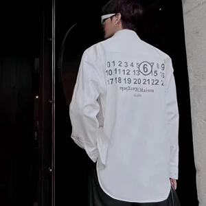 过验 马吉拉四角缝线数字印花字母泼墨简约潮流风格长袖男女衬衫