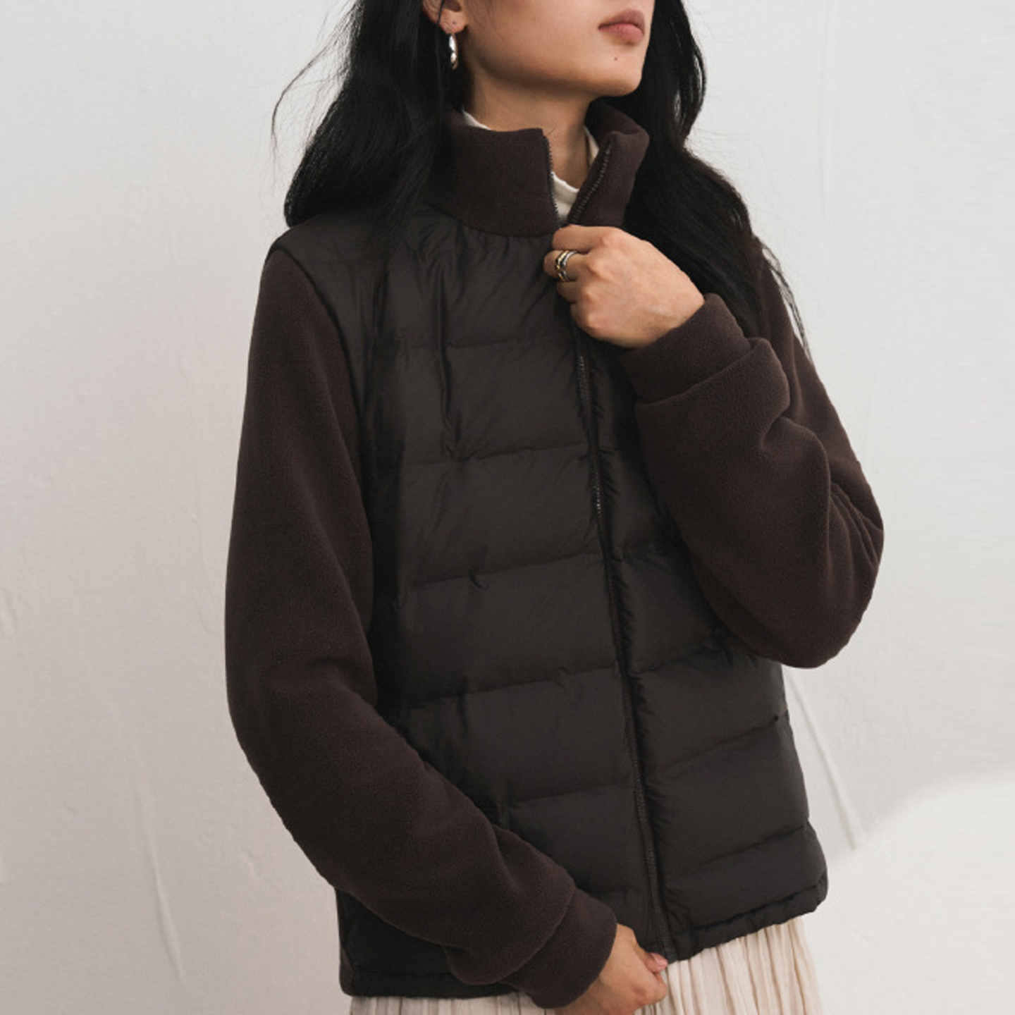 立领拼接羽绒服女加厚保暖摇粒绒