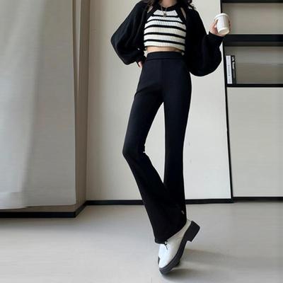 微喇直筒裤女高腰修身喇叭裤加厚