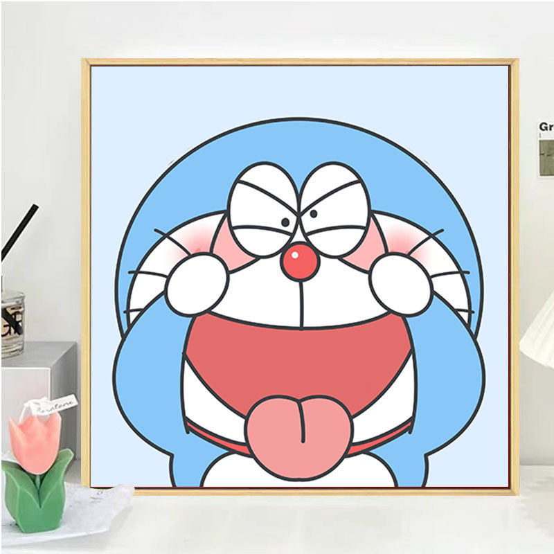 搞怪哆啦A梦手工diy数字油画填充涂色卡通动漫简单丙烯油彩画绘画