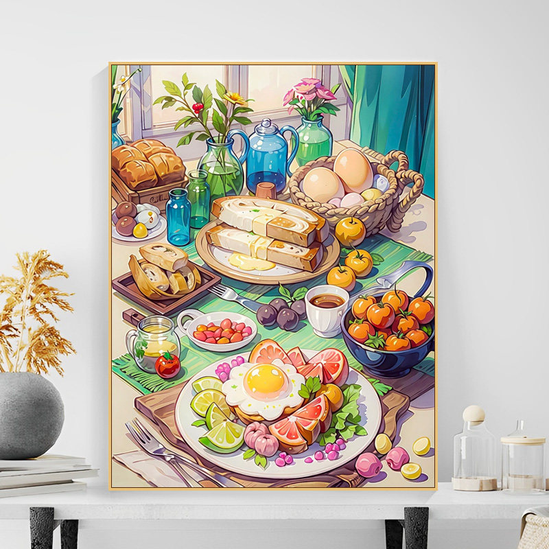 油画diy填充水果派对清晰动漫数字下午茶餐厅客厅高级油彩画