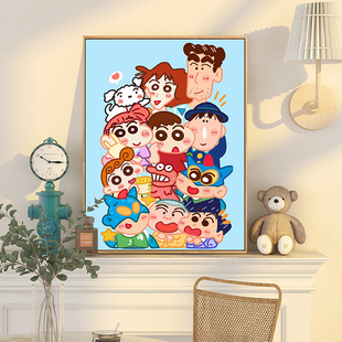 蜡笔小新全家福卡通动漫diy数字油画填充油彩画手工填涂色丙烯画