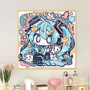 初音未来diy数字油画新款卡通可爱女孩手工画填色减压丙烯油彩画