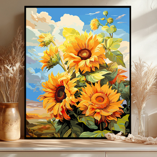 系diy向日葵数字油画油彩高级感花卉风景装饰手工填涂色挂画