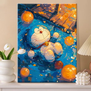 可爱卡通动漫哆啦A梦数字油画diy填充油彩丙烯画打发时间的手工画