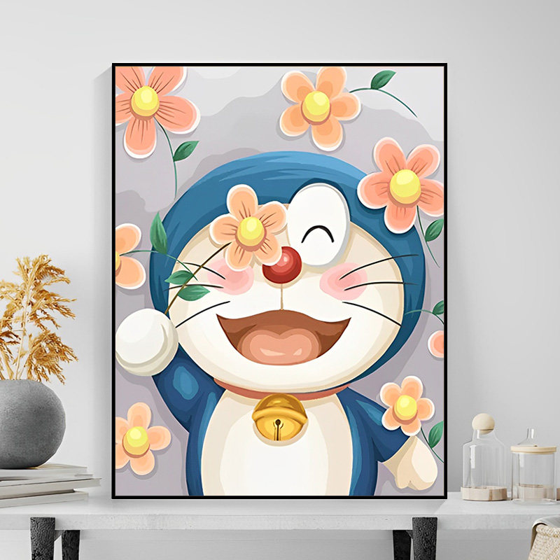 哆啦A梦diy数字油画填充填色丙烯画小学生卡通动漫解压手绘油彩画
