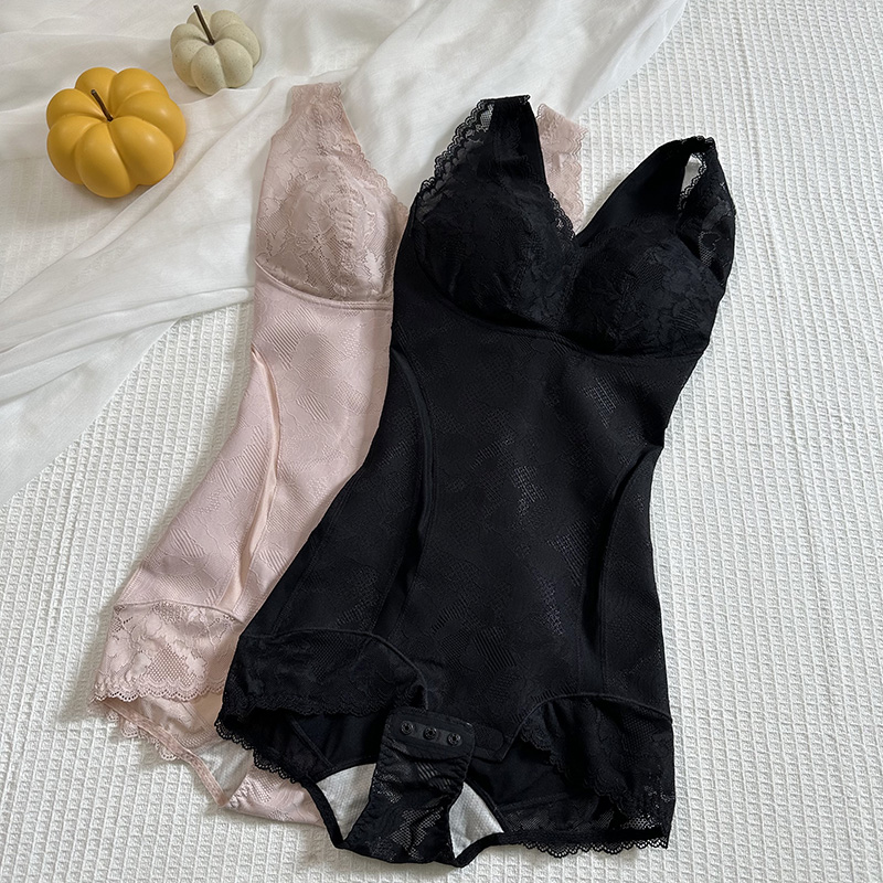 蕾丝三角排扣连体塑身衣免穿文胸