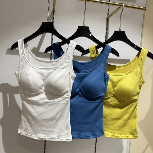 罗纹棉背心自带罩杯一体式大圆领