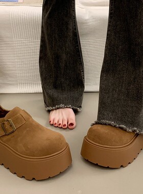 小个子7cm增高厚底勃肯鞋女2025秋冬新款大头百搭乐福鞋加绒单鞋