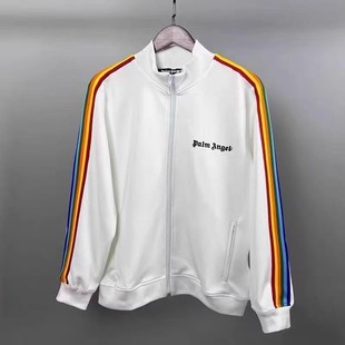 2025轻奢风彩虹条拉链卫衣男士 上衣 彩带网红夹克春秋休闲宽松开衫