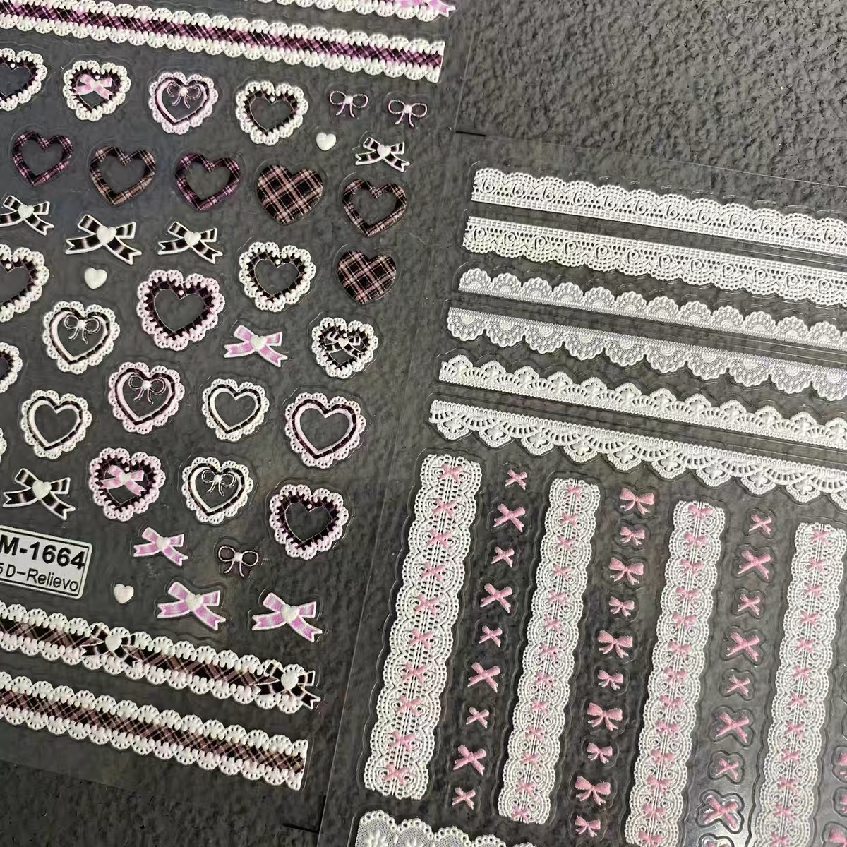 粉色蕾丝爱心蝴蝶结美甲贴纸