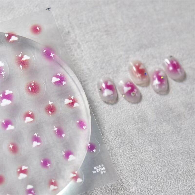 腮红云朵星芒一颗小红心美甲贴纸