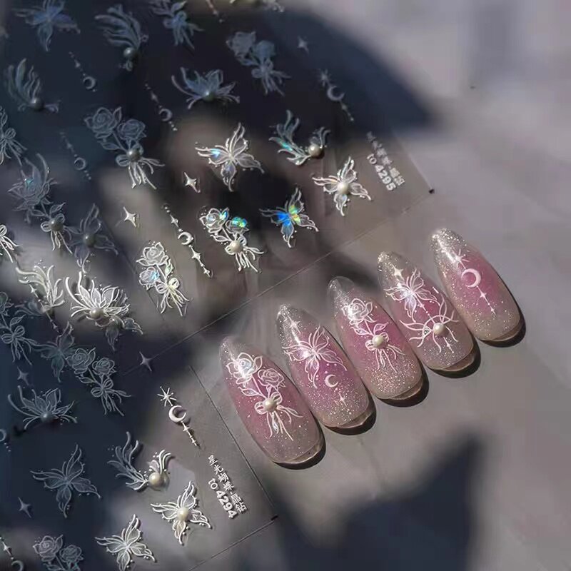 清透灵动玫瑰蝴蝶美甲贴纸