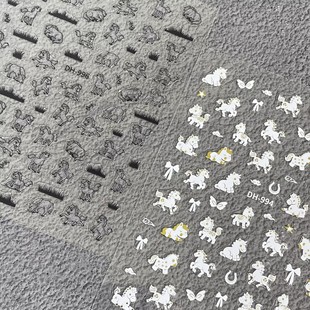 黑白金银威武骏马美甲贴纸薄韧线条镂空马匹背胶防水指甲贴装饰品