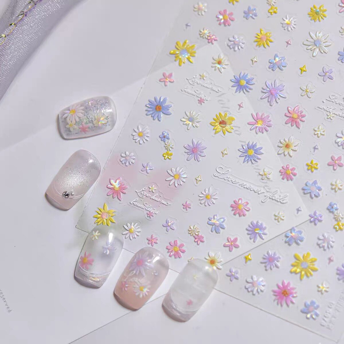 春日小清新雏菊花浮雕美甲贴纸