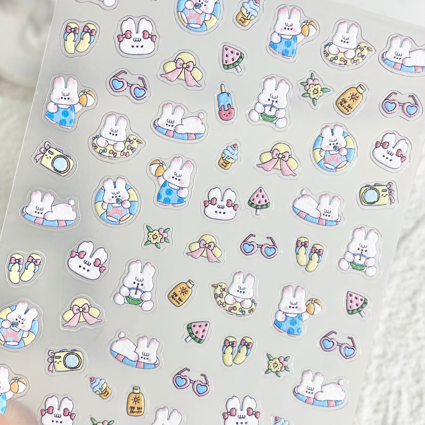 卡通可爱度假风小兔子美甲贴纸