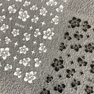 手绘黑白小花美甲贴纸简约百搭烫金银色五瓣花背胶防水指甲贴装饰