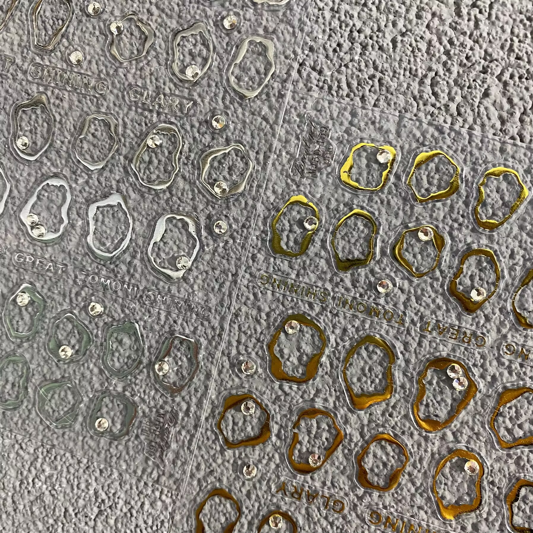 晶钻烫金银色不规则边框美甲贴纸