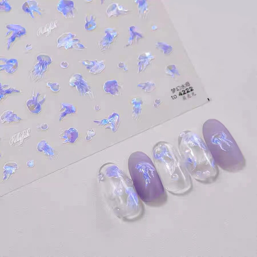 贝壳光夏日梦幻水母美甲贴纸