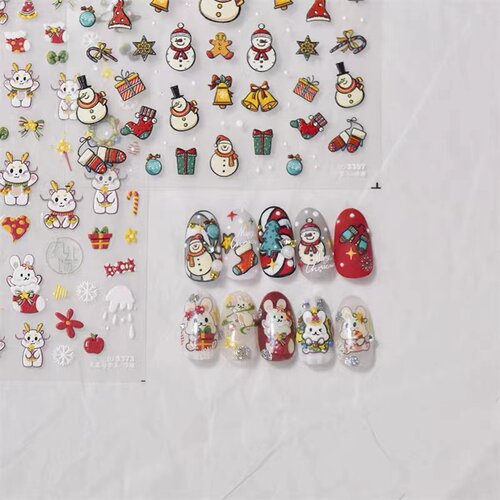 浮雕圣诞雪人兔子美甲贴纸