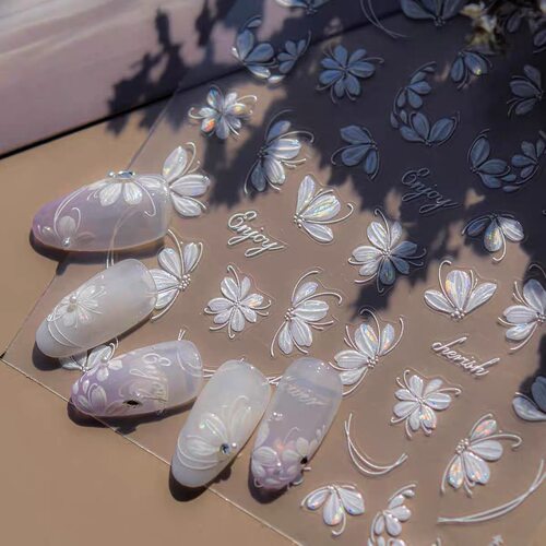 贝壳光金樱子花浮雕美甲贴纸